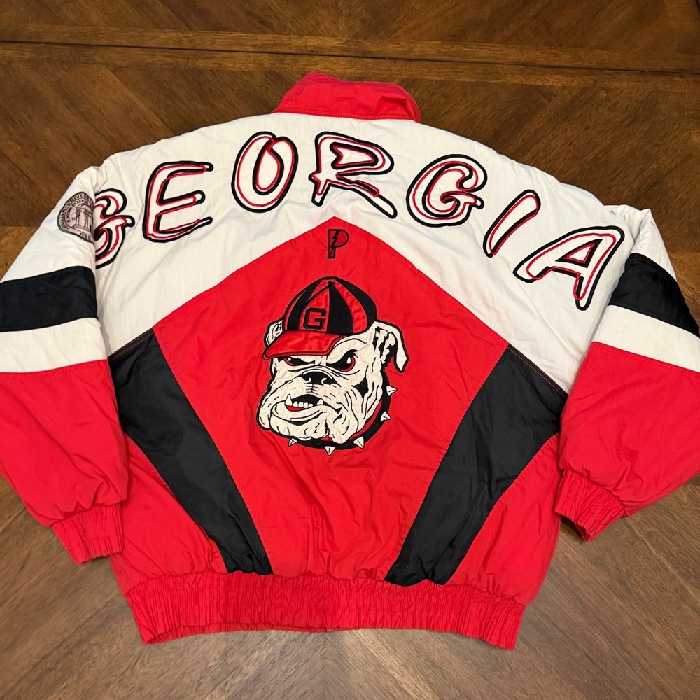Vintage Pro Player Georgia Bulldogs Jacket Red White Puffer Mens Large 90s NCAA
